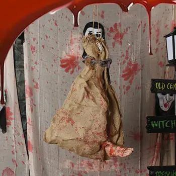 

Halloween Horror Hanging Ghost Burlap Vibrating Leg with LED Light Glow Haunted Ghost Prank Props Decor
