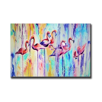 

100% Handpainted Beautiful A Colorful Background Of Eight Flamingos Oil Paintings Wall Art Home Decor Picture Modern On Canvas