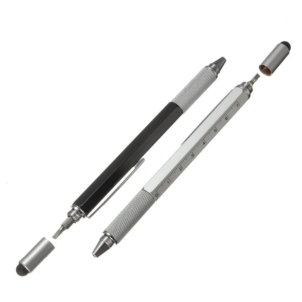 1PC Tool Ballpoint Pen Screwdriver Ruler Spirit Level with Top and Scale Multifunction 6 in 1 Touch Screen Stylus Pen