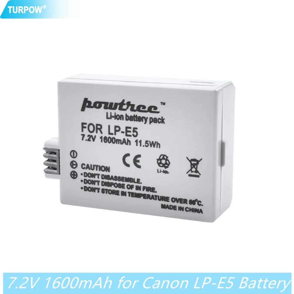 Turpow 7.2V LP-E5 Battery 1.6Ah for Canon EOS Rebel XS T1i XSi 1000D 500D 450D Kiss X3 X2 F LPE5 | Электроника