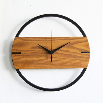 

Vintage Metal + Solid Wood Wall Clock Modern Design Round Clock Non-Ticking Clock Battery Operated for Home/Office 12 Inch