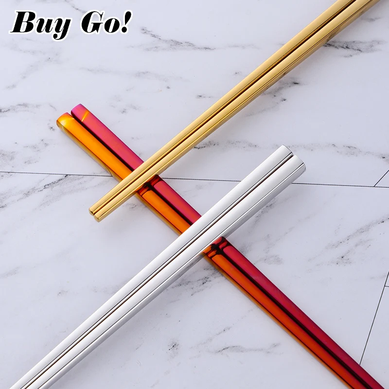 1 pair Sushi Chopsticks 304 stainless steel Food Grade Square Chinese Silver Metal Chopstick Reusable Chop Stick Kitchen Tools