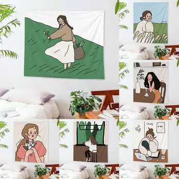

Nordic Cute Girl Wall Hanging Tapestry Carpet Beach Towel Bedroom Decoration material is very soft, convenient to hang on wall