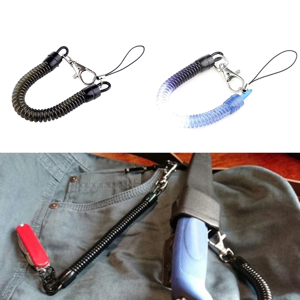 25cm Rubber Spiral Key Chain Retractable Clip On Stretchy Elastic Coil Spring Keyring For Outdoor Camping Hiking