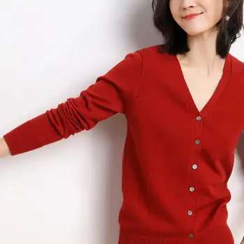 

Women Solid Color V Neck Button Long Sleeve Knitted Cardigan Thin Sweater Coat 2020 New Womens turtleneck