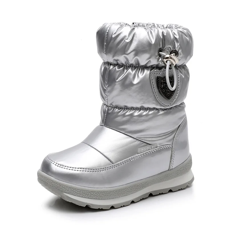 Зимние ботинки для родителей и ребенка 30% шерсть плюшевые теплые водонепроницаемые ботинки из термопластичной резины с нескользящей подошвой на молнии со шнуровкой до середины икры на платформе размера плюс - Цвет: silver