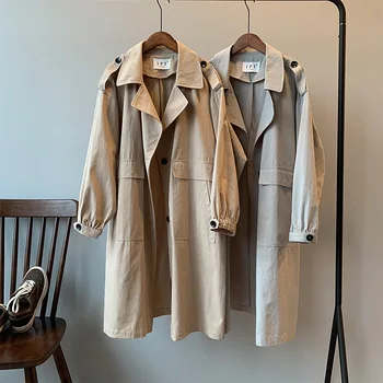 

Long section coat2019 autumn new solid color coat long sleeve over the knee women
