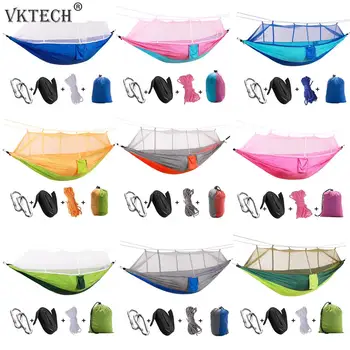 

Portable Hiking Camping Hammocks with Mosquito Net Outdoor Backyard Sleeping Hanging Swing Chair Bed Kit Buckle Rope Storage Bag