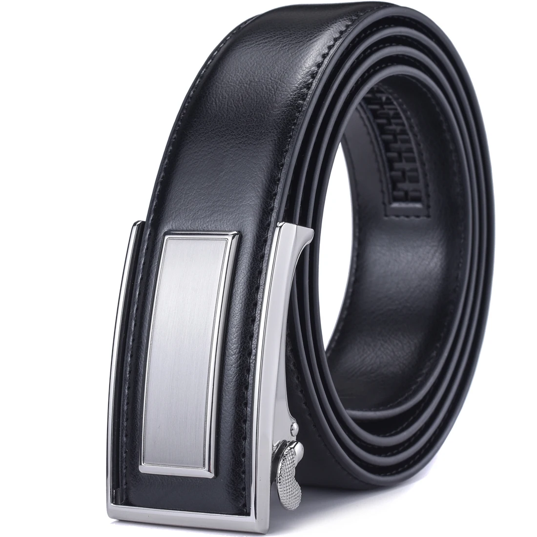 Men's Leather Ratchet Dress Belt with Adjustable Automatic Sliding Buckle