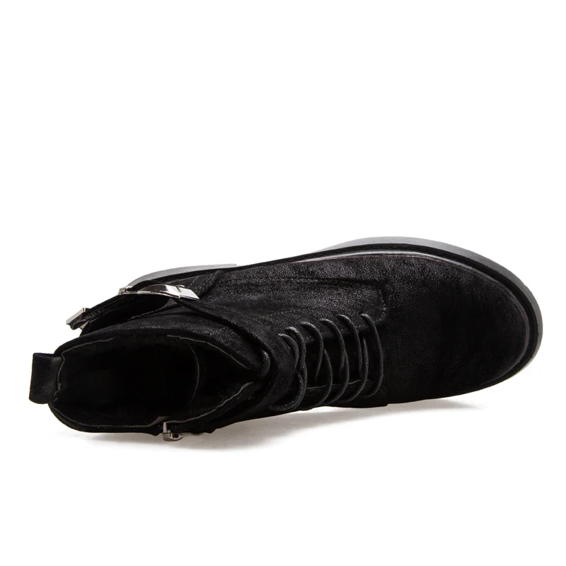 Г., новые зимние сапоги на платформе женская обувь черные резиновые сапоги кожаные армейские ботильоны на шнуровке женская обувь с пряжкой, botas Mujer