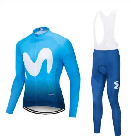 Movistar с длинным рукавом Джерси для велоспорта брюки bib Джерси MTB Джерси Униформа мужская одежда