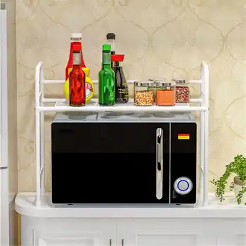 

1pcs Metal Multifunctional Microwave Oven Shelf Rack Spice Organizer Desktop Double Layers Kitchen Bathroom Storage Holder White