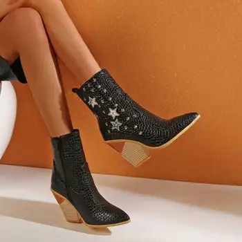 

Fashion Ankle Elastic Sock Boots Chunky High Heels Stretch Women Autumn Sexy Booties Pointed Toe Women Pump Size 36-43
