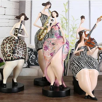 

Abstract Guitar Violin Band Fat Lady Sculpture Music Character Art Figurines Resin Art&Craft Modern Simple Home Decoration R2337