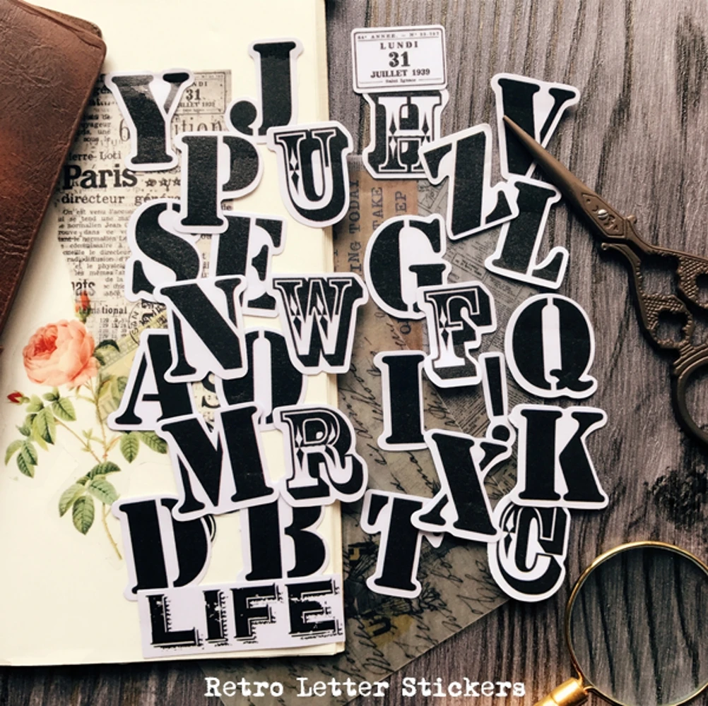 29Pcs/Set Vintage Alphabet English Letters Sticker DIY Craft Scrapbooking Album Junk Journal Planner Decorative Stickers | Канцтовары