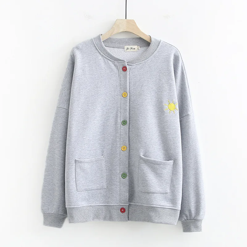 

JVCAKE women gray cotton thin coats o neck long sleeve colorful buttons plus size women coats and jackets