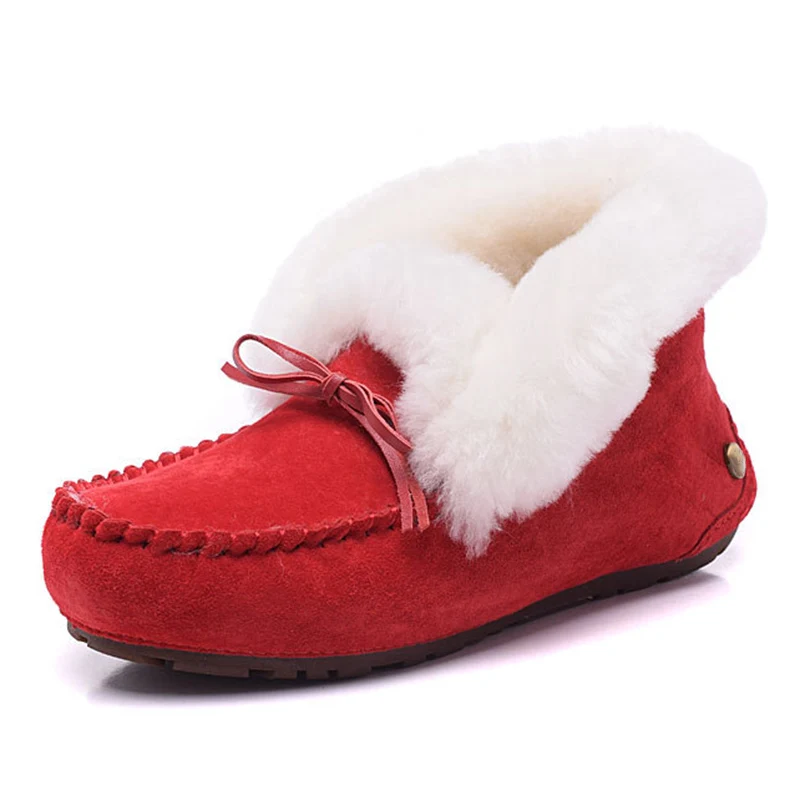 Высокое качество; модная новинка; натуральная водонепроницаемая обувь; Mujer; зимние сапоги; Шерсть; натуральная кожа; теплая зимняя обувь для женщин - Цвет: Red