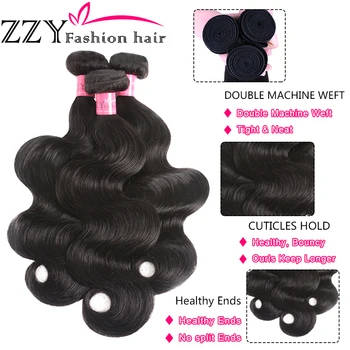 ZZY Fashion Hair Brazilian Body Wave Bundles With Closure non-remy Human Hair Weave Bundles With Closure 3