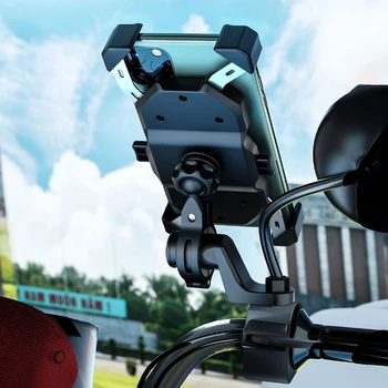 

Motorcycle Phone Holder Fast Charging Telescopic Rotary One Button Lock Phone Bracket with Mirror Base