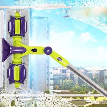 

Telescopic Mop Glass Cleaning Tool Double-sided Window Cleaner Squeegee Wiper Rotating Head Brush Silicone Scrubbe Dropshipping