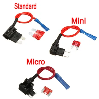 

12V Car Blade Fuse Holder Add-a-circuit TAP Adapter Micro Mini Standard ATM APM Blade Automotive Fuses With 10A AMP Fuse Wire