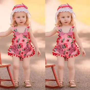 

Baby Girl Sleeveless Bobo Strawberry Romper Jumpsuit Hat Clothes Outfits