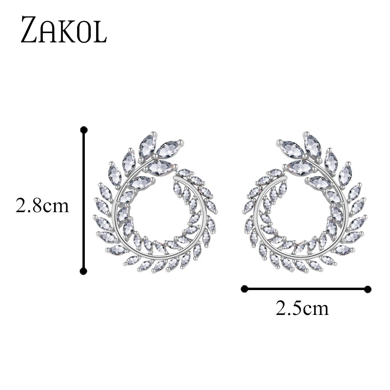 Sliver Color Новинка от бренда ZAKOL, модное, в форме оливы, AAA+ кубический циркон, серьги-гвоздики, филиал, Кристальные серьги для женщин, вечерние, Букле д 'Орель, E455 - Окраска металла: Sliver Color