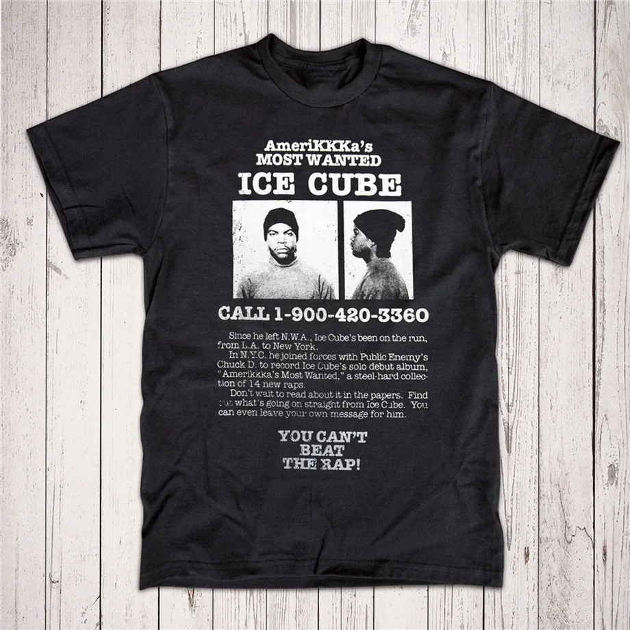 Футболка с надписью Ice Cube 'Wanted Poster' в стиле хип хоп гангста рэпа легенды N.W.A Eazy E