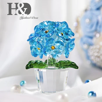 

H&D Glass Flower Bouquet With Gift Box Crystal Collectible Wedding Souvenir Gift Table Office Paperweight Ornament Blue Sky