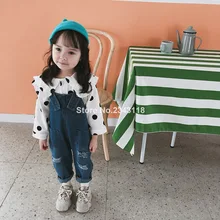 Осенние модные джинсовые комбинезоны с дырками для мальчиков и девочек детские повседневные универсальные брюки на подтяжках