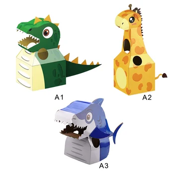 

Handmade DIY Party Show Props Cartoon Decorate Image Gift For Children Paper Dinosaur Giraffe Shark Model Image Toys