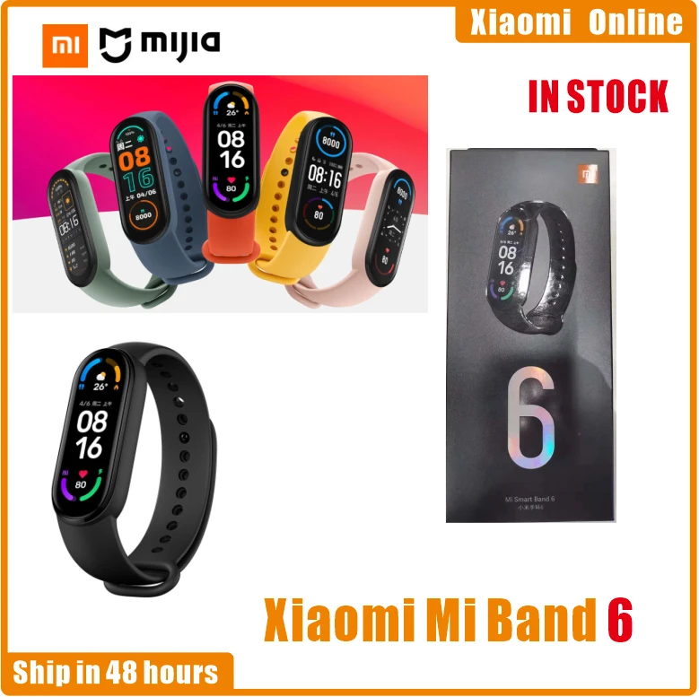 2021 In Stock Original Xiaomi Mi Band 6 Blood Oxygen 1.56 AMOLED Fitness Tracker Heart Rate Monitor Smart wristband Newest band