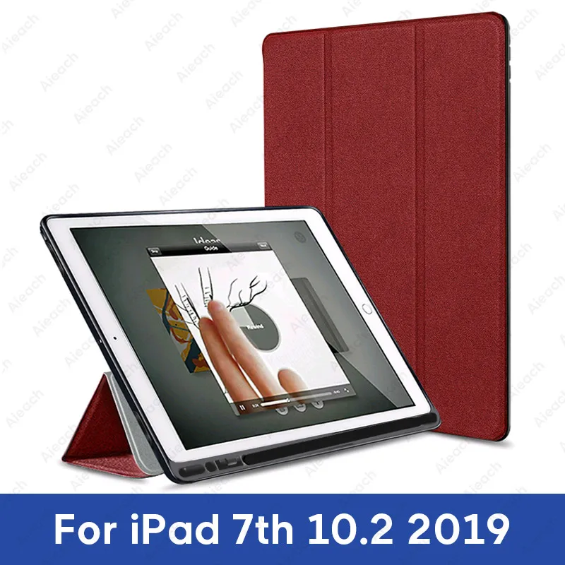 For iPad 10.2 Red Чехол для iPad 9,7 10,2 чехол с держателем карандаша умный кожаный тканевый силиконовый чехол для iPad Pro 9,7 Air 1 2 - Цвет: For iPad 10.2 Red