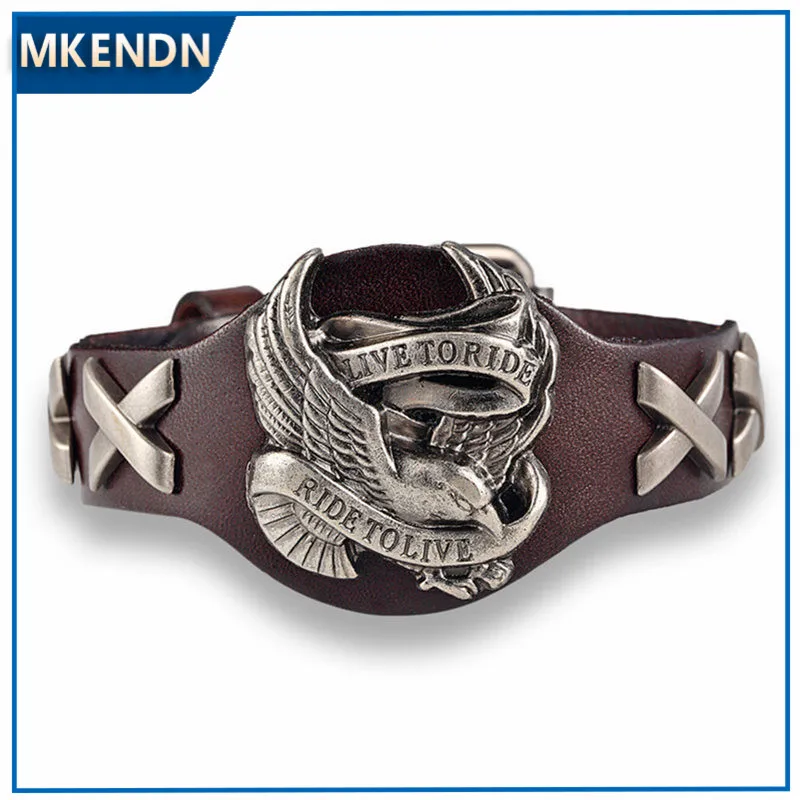 Male Bird Skull Retro Leather Bracelet Men Woman Bracelets Bangles