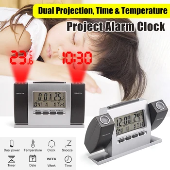 

Dual Projection Clock Digital Alarm Clock with Date Snooze Function Thermometer Multifunctional LED Clock For Home Office