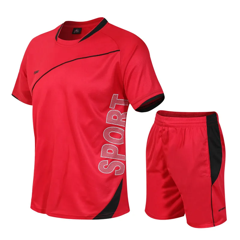 

Summer Suit Men Fashion Tracksuit Fitness Set 2 Pieces Short-Sleeve Shorts + T Shirt New Male Quick Dry Sports Clothing