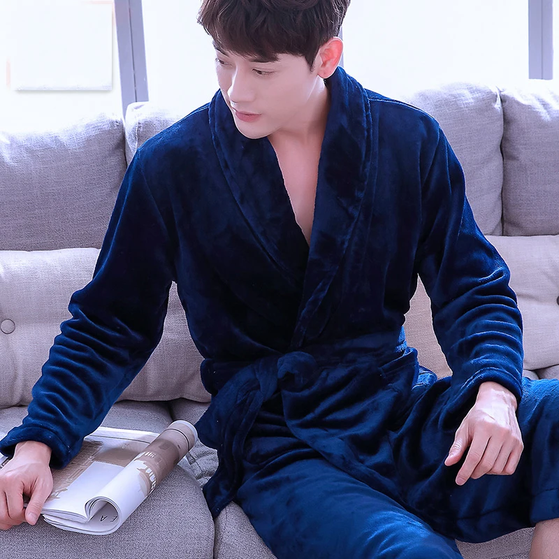 Men Winter Warm Flannel Robe Nightwear Thick Kimono Bathrobe Male Printed Flowers Sleepwear Home Soft Coral Fleece Dressing Gown mens cotton pajama bottoms