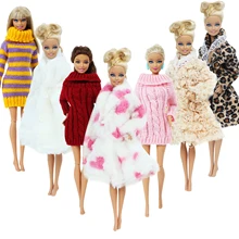 1 комплект зимней трикотажной водолазки свитер пушистый халат платье Одежда для куклы Барби игрушка 12 дюймов. Аксессуары Лот цветной наряд