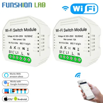 

MiNi Wifi Smart Light Switch Diy Breaker Module Smart Life Tuya APP Remote Control,Works with Alexa Echo Google Home 1 2 Way