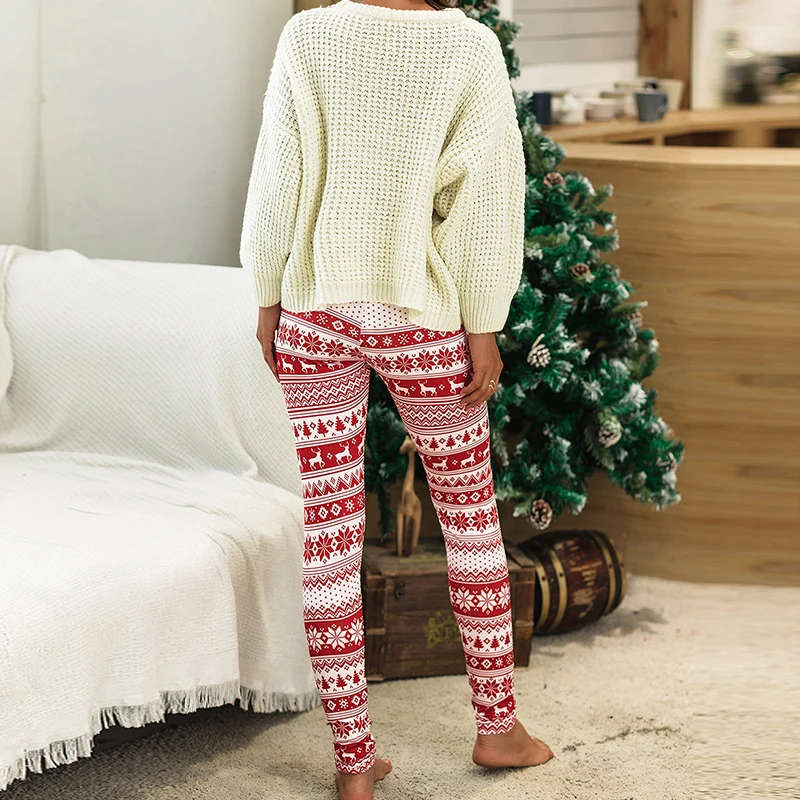 Женские леггинсы, повседневные, тонкие, высокие, эластичные, спортивные, снежинка, с принтом лося, для дома, облегающие штаны, леггинсы