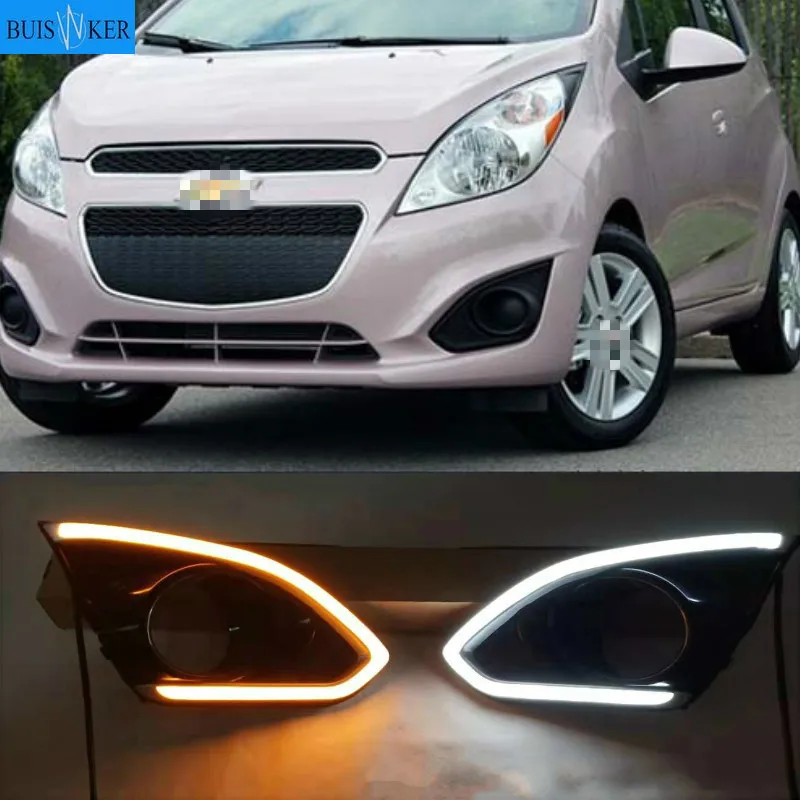 

Светодиодные дневные ходовые огни для Chevrolet Spark 2013-2015, противотуманные фары с желтой крышкой, аксессуары для указателей поворота