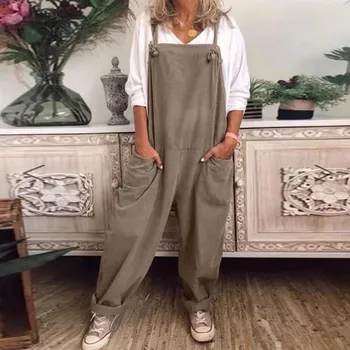

Women's loose suspenders cotton and linen jumpsuits comfortable and fashionable large size work clothes casual loose denim 04*