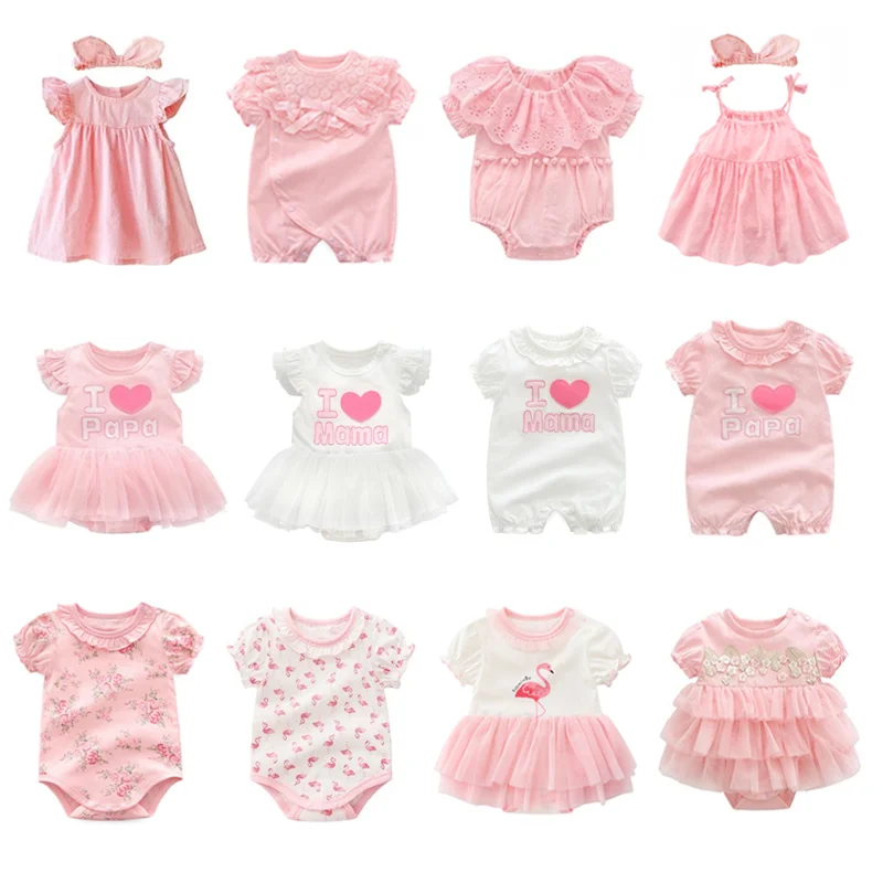 Ropa y vestidos para niña recién nacida, conjuntos de ropa de princesa rosa para fiesta de cumpleaños de 0, 3, 6 y ropa para bebé|Peleles| -