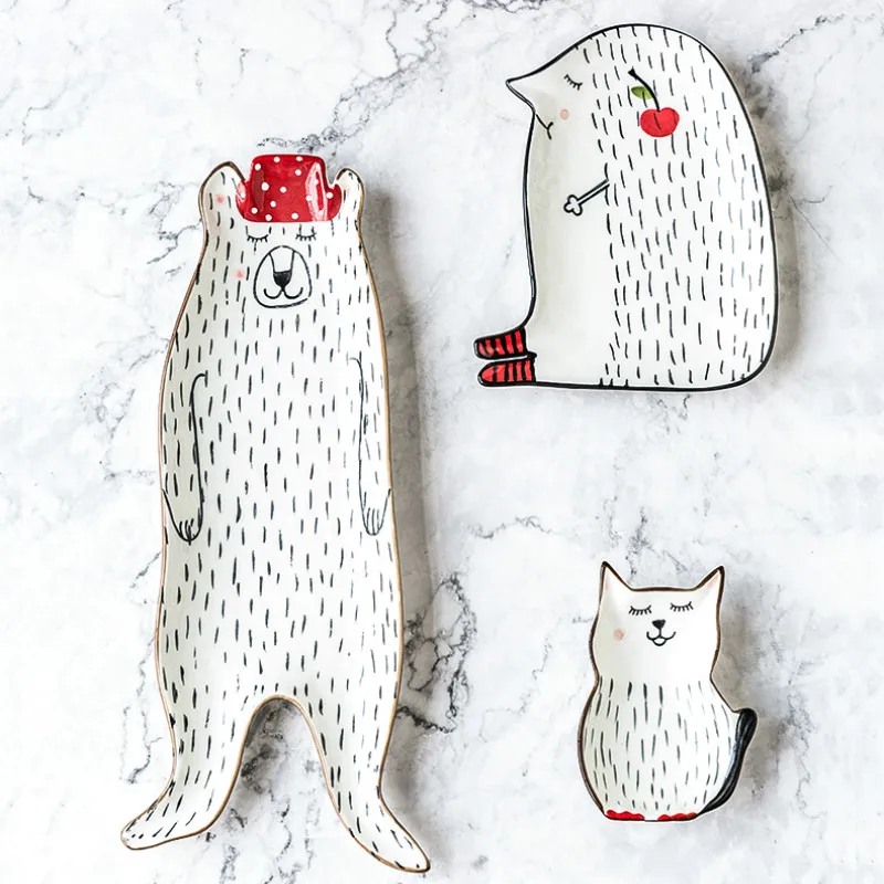 Creative Animal Ceramic Plate Cartoon Cute Plate Set Children's Breakfast Bowl Home Dessert Fruit Snack Kitchen Tableware