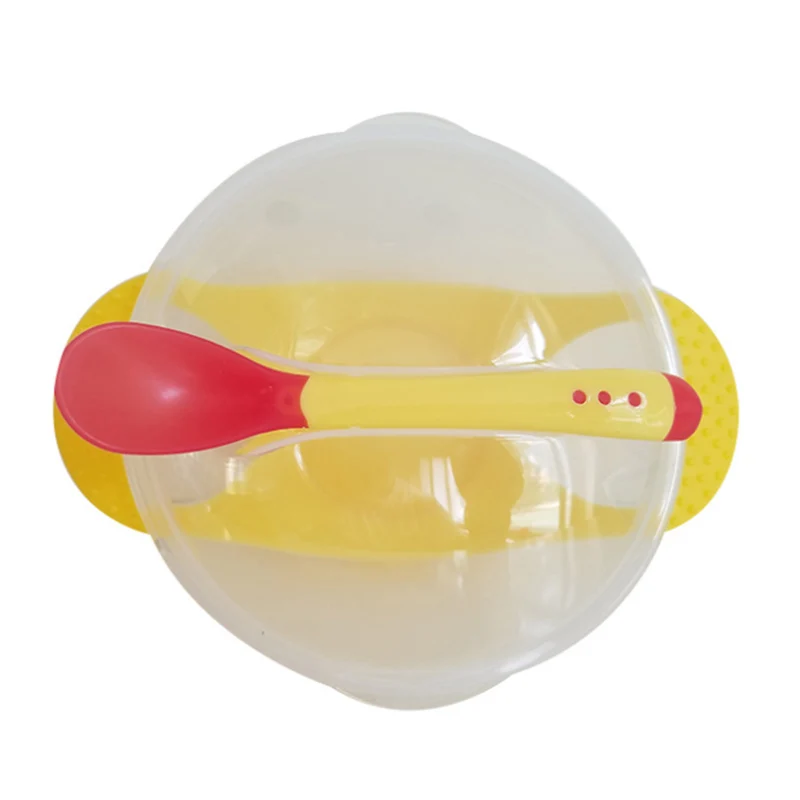 3 PCS/Set Baby Bowl Cover Spoon Dinnerware Set Infant Cutlery Sets Drop Resistance Temperature Sensing Baby Feeding Products