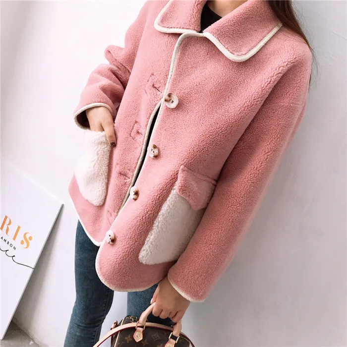 Abrigos mujer invierno искусственная кожа подкладка Двусторонняя куртка для женщин Натуральная шерсть шуба - Цвет: Розовый