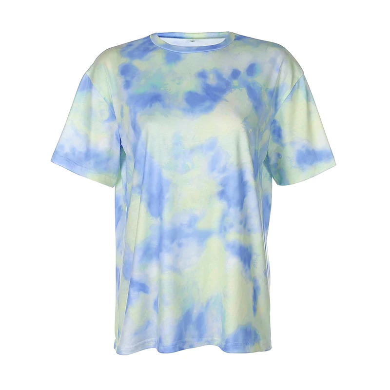 Tie Dye Oversized Long Shirts Women Short Sleeve Casual Tops Plus Size Summer Round Neck Fashion Female Tops T Shirt