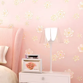 

Thicken 3D Warm Pastoral Wallpaper Bedroom Living Room Wedding Room Non-Woven Wallpaper Girl Children's Room Pink Flower
