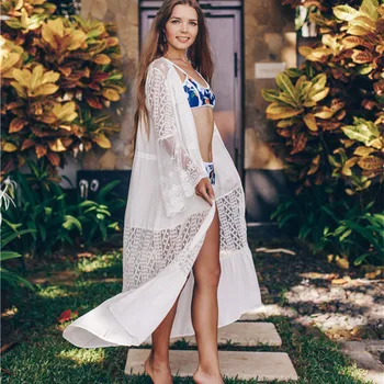 

May Female Beach Plus Size Bikinis 2020 Cover Up Pareos Woman New Rayon Spell Lace Loose Outside Smock Dress Bikini Upper