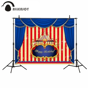 

Allenjoy Circus Backdrop Curtains Happy Birthday Amusement Park Tents Party Decor Striped Luxury Children's Day Background Photo